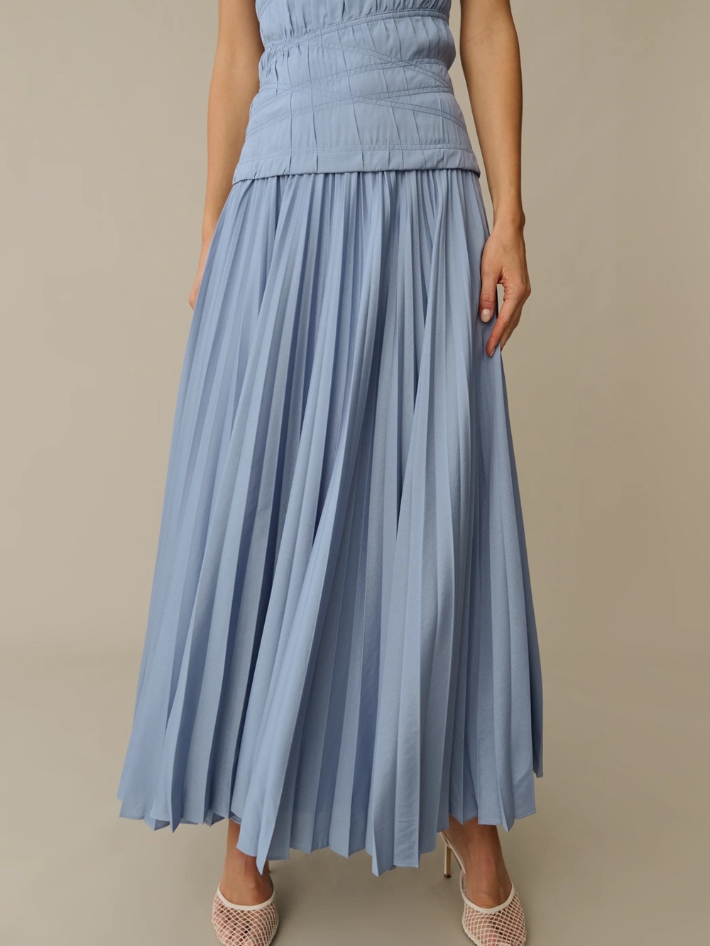 Few Moda o.p.t. Ada Strapless Pleated Maxi Dress in Light Blue - Picture 2 of 3